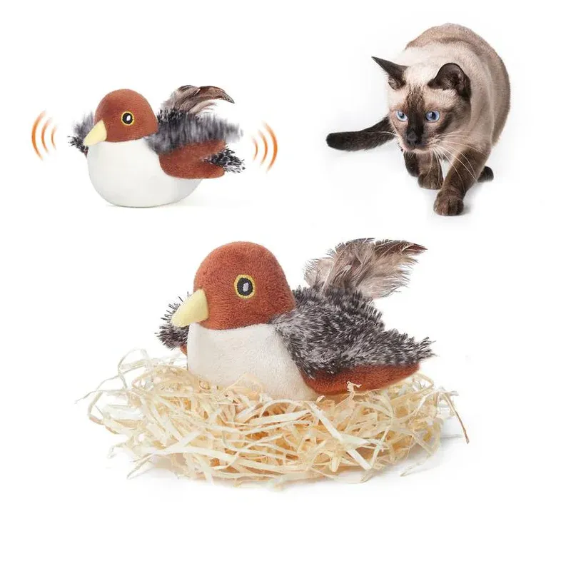 Jouet interactif pour chat en forme d'oiseau qui pépie